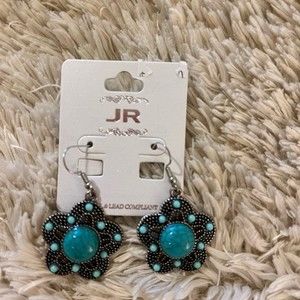 Bohemian blossom with natural stone post dangle earrings